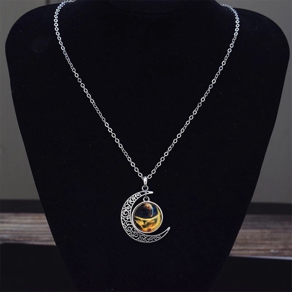 New celestial Yellow sun spark nebula milky way Moon galaxy universe necklace - Picture 2 of 4